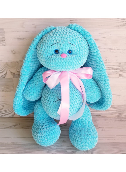 Вязанная игрушка ручной работы Заяц голубой V002 (40 см)