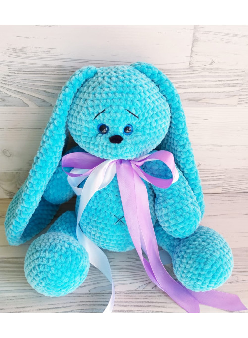Вязанная игрушка ручной работы Заяц бирюзовый H315 (40 см)