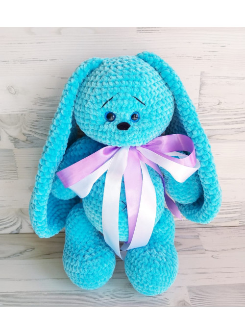 Вязанная игрушка ручной работы Заяц бирюзовый H315 (40 см)