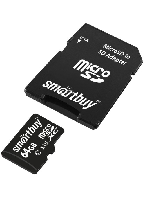 Карта памяти SmartBuy microSDHC Class 10 UHS-I U1 64GB + SD adapter