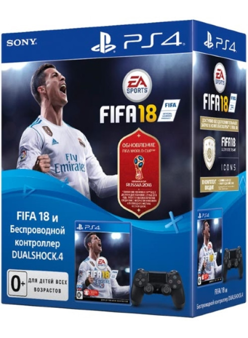 Джойстик беспроводной Sony DualShock 4 v2 Black (черный) (PS4) + Игра FIFA18 (CUH-ZCT2E)