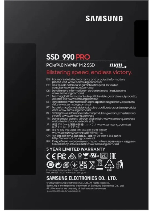 SSD накопитель Samsung 990 Pro 1TB NVMe, M.2 (MZ-V9P1T0BW)